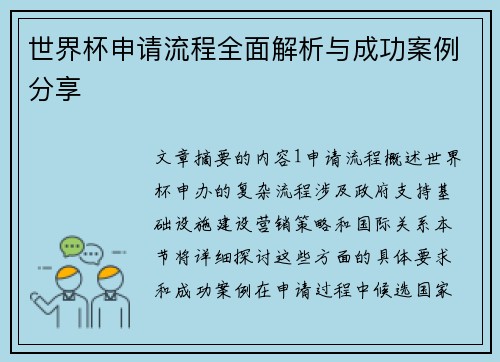 世界杯申请流程全面解析与成功案例分享